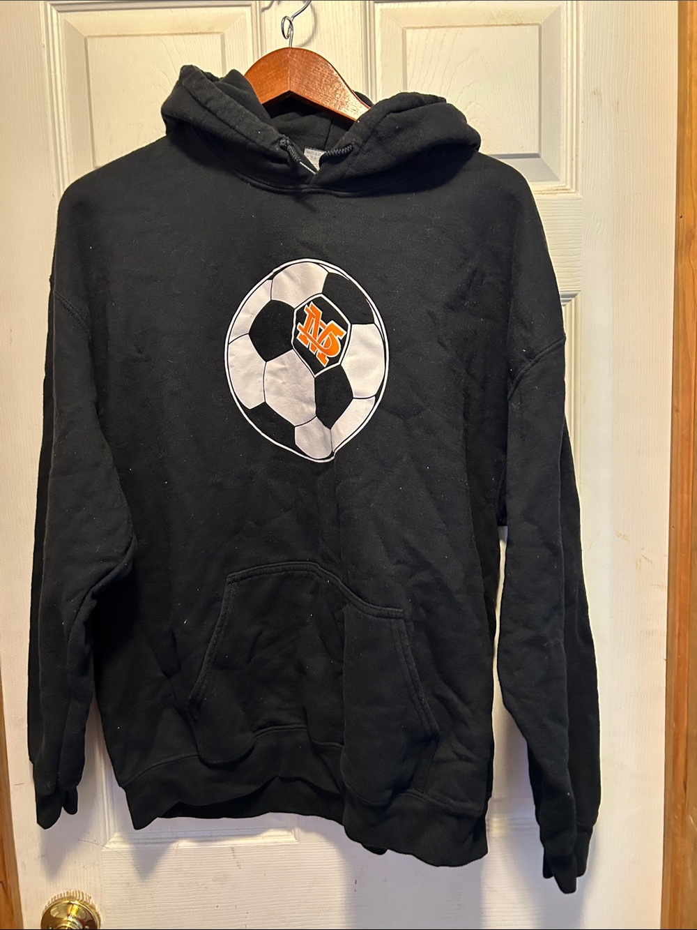 Black and White Soccer Ball hoodie with Marlboro Dukes logo